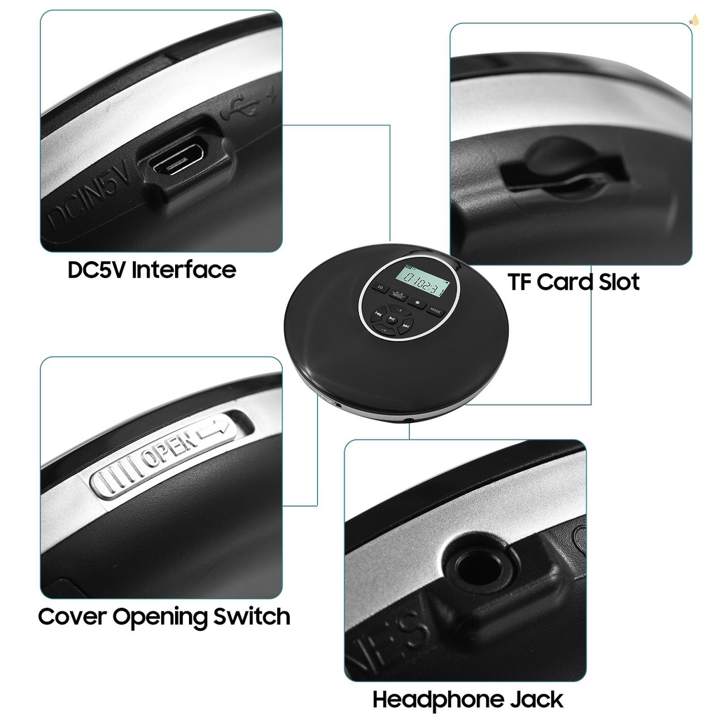 Máy Nghe Nhạc CD Kỹ Thuật Số Mini 5 Hiệu Ứng Âm Thanh Và 4 Chế Độ Nhắc Nhở Hỗ Trợ Thẻ TF Cáp Aux 3.5mm Dùng Trong Nhà / Xe Hơi / Du Lịch