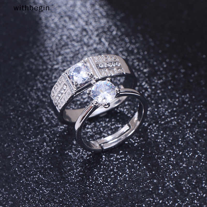 1 Cặp Nhẫn Đính Hôn Đính Đá Cổ Điển Có Thể Điều Chỉnh Kích Thước