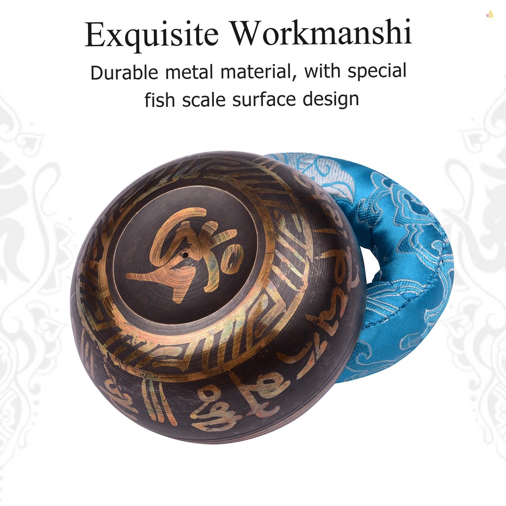 Bộ Bát Hát Tây Tạng Bằng Kim Loại Thủ Công 8.5cm / 3.3inch Có Đệm Mềm (Giao Hàng Ngẫu Nhiên) &amp; Âm Thanh Ngồi Thiền Chakra R