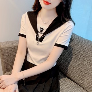 Áo Thun Tay Ngắn Cổ Thủy Thủ Phong Cách Mới 2023 Dễ Phối Đồ