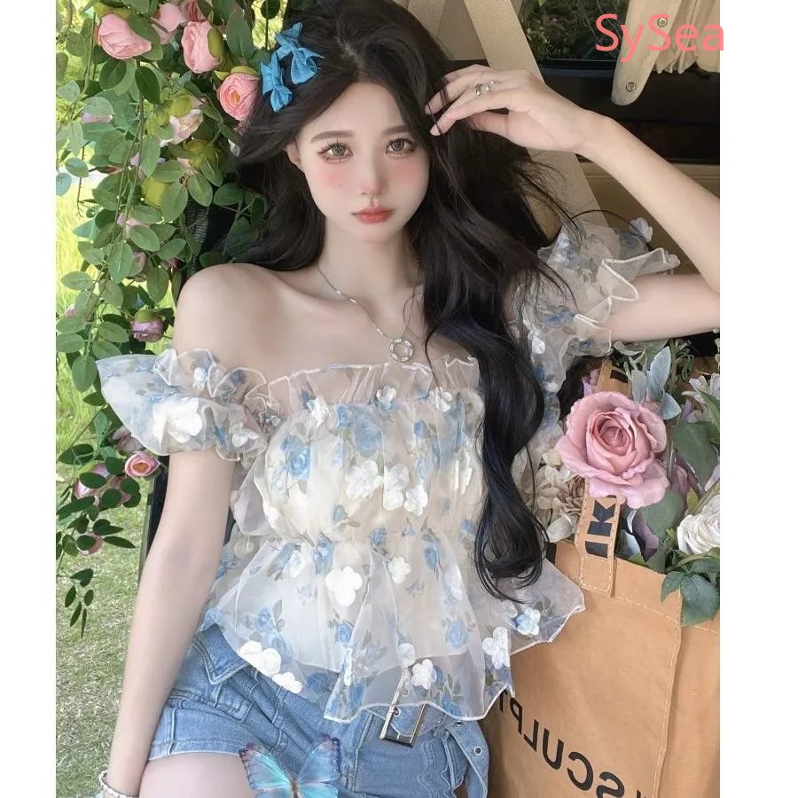 Áo Hoa Trễ Vai Phong Cách Hàn Quốc Xinh Xắn Cho Nữ