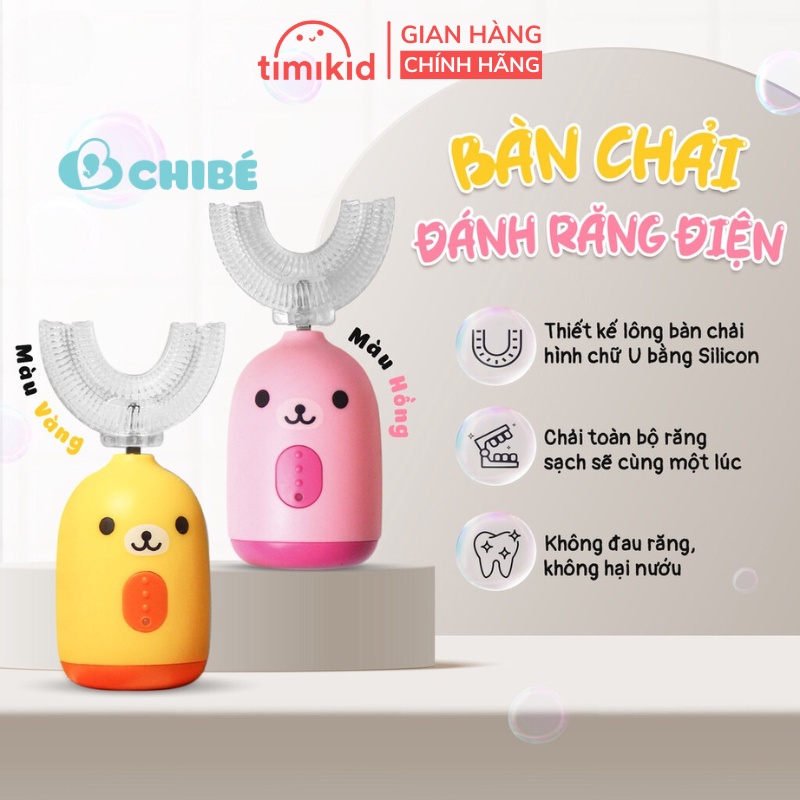 Bàn Chải Đánh Răng Điện Chibe Thiết Kế Chữ U Cho Bé, Chuẩn Sạc Không Dây, Thiết Kế Chống Nước - BH 12 Tháng