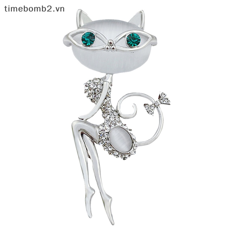 {Timebomb} Ghim Cài Áo Hình Mèo Nhỏ Đính Đá Opal Dễ Thương Quyến Rũ Thời Trang