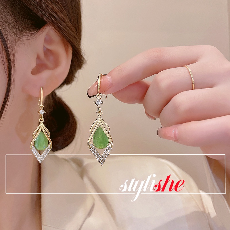 Bông Tai Mạ Bạc 925 Kiểu Móc Hình Hoa Đính Đá opal Sang Trọng
