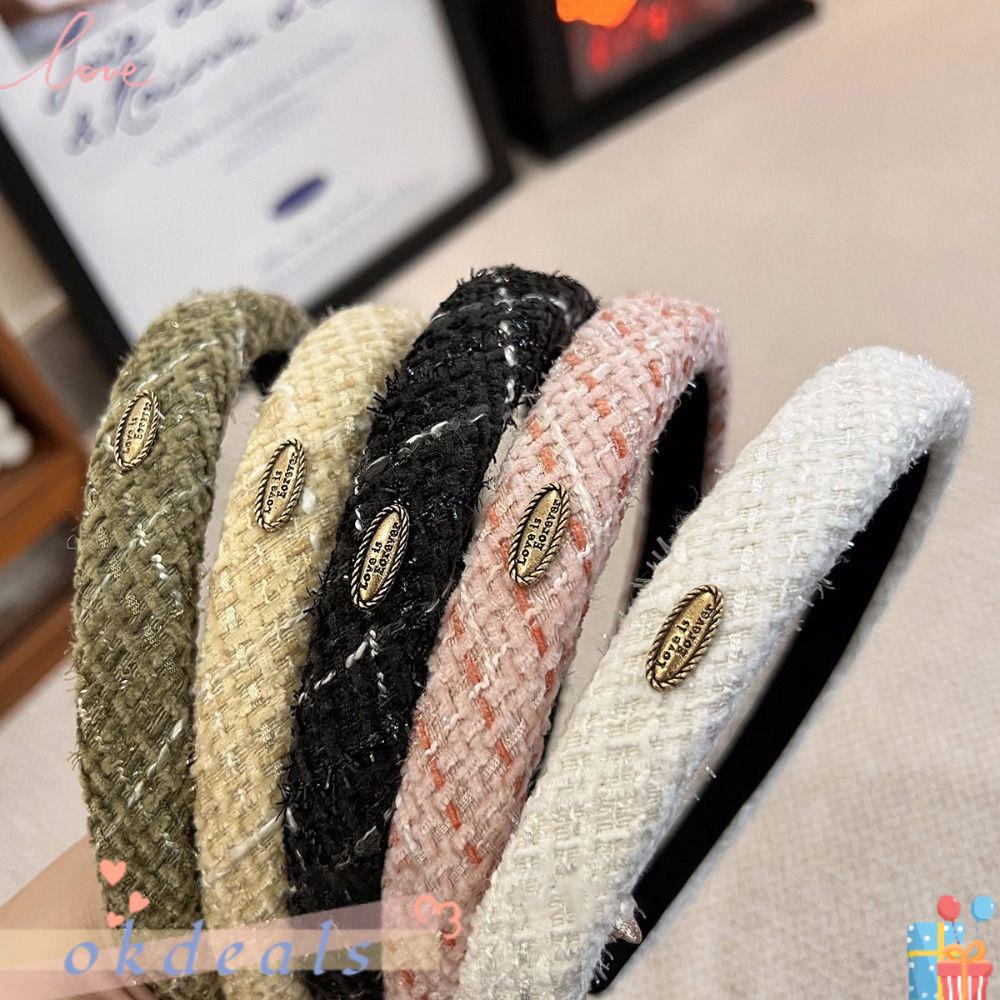 Băng Đô Vải Tweed Bản Rộng Phong Cách Retro Thời Trang