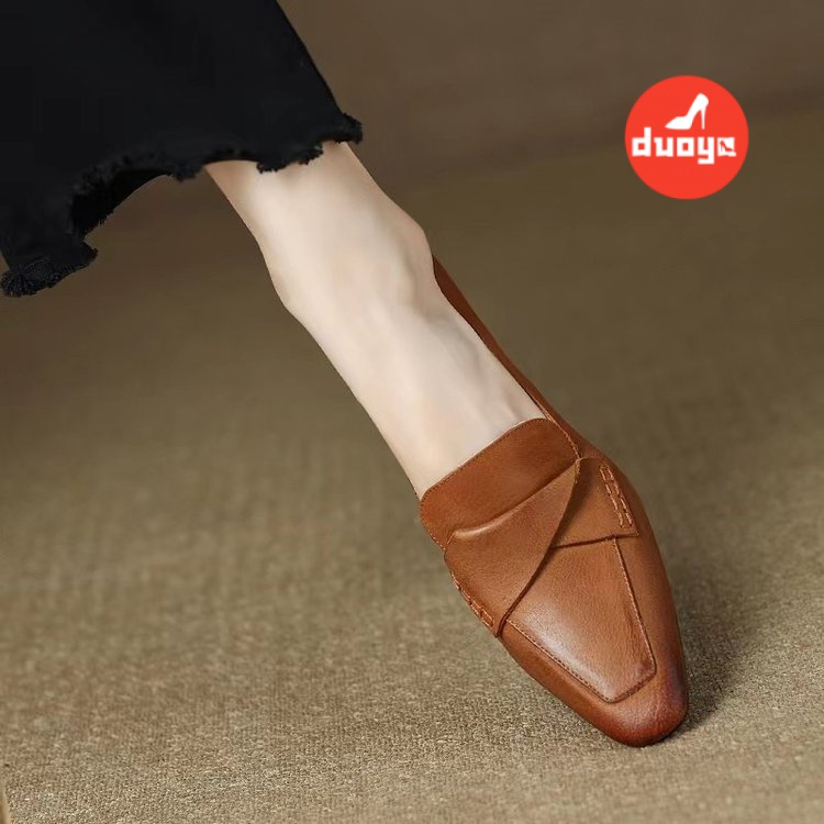 Tóc Duoya Thẳng ~ [Hàng Có Sẵn] Giày Búp Bê Mũi Vuông Đế Mềm Phẳng Gót Thấp Phối Màu Khóa Kim Loại Hợp Thời Trang Cho Nữ (3cm) Giày Cao Su Mũi Nhọn Thời Trang Thanh Lịch Cho Nữ