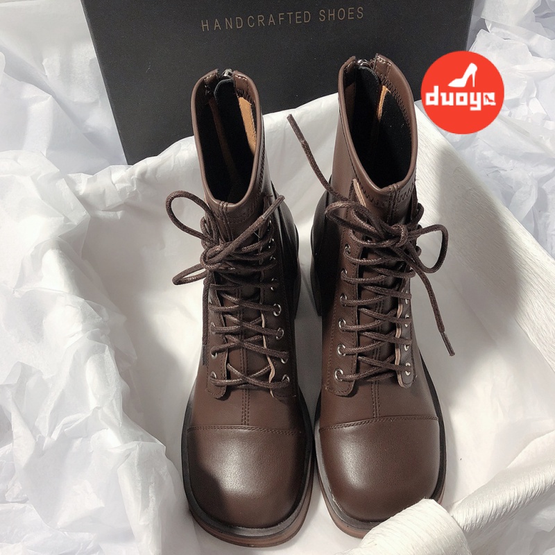 Duoya Tóc Thẳng ~ [Hàng Có Sẵn] Giày Bốt Martin Đế Dày Dài Co Giãn Mỏng Phong Cách Anh Quốc Cổ Điển Cho Nữ