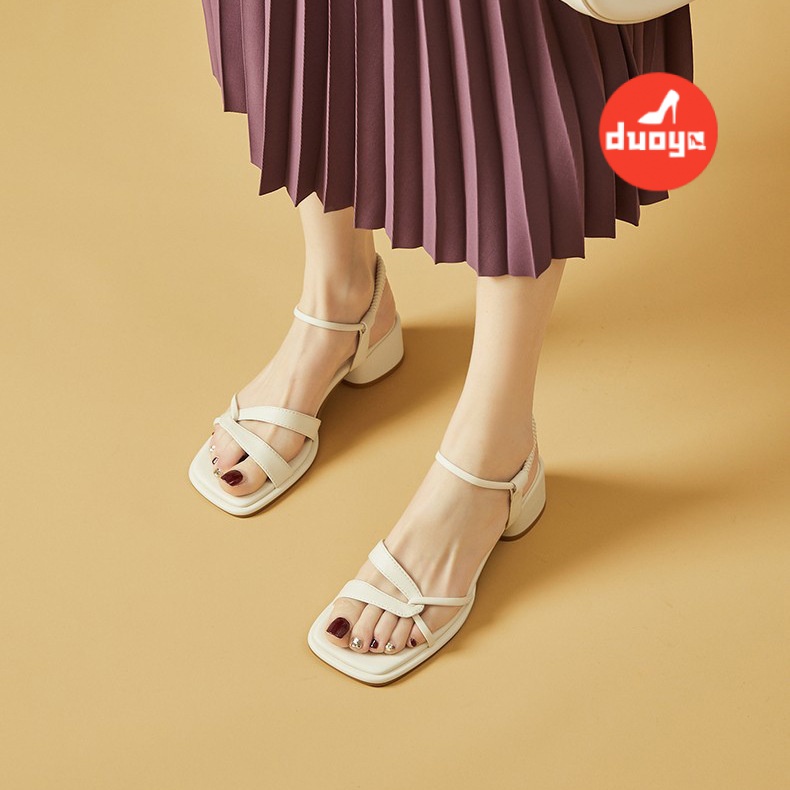 Duoya Thẳng Hàng Từ Nhà Máy ~ [Hàng Có Sẵn] Giày Cao Gót Sandal Cao Gót Dây Buộc Đế Bằng Niche Mùa Hè Cho Nữ Miễn Phí Vận Chuyển