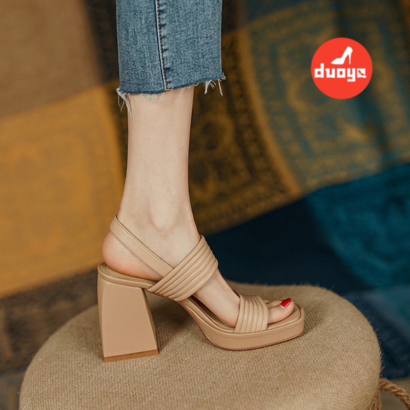 Duoya Giày Cao Gót Sandal Dây Phẳng Chống Nước Phiên Bản Hàn Quốc Cho Nữ Miễn Phí Vận Chuyển