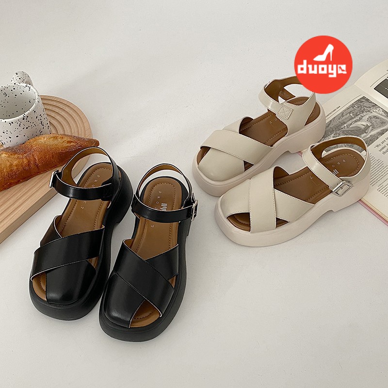 Duoya Tóc Thẳng ~ [Hàng Có Sẵn] Giày Sandal Đế Dày Đế Thô Dễ Phối Đồ Cho Nữ Bán Chạy