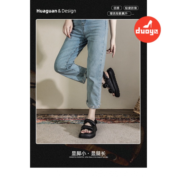 Duoya Tóc Thẳng ~ [Hàng Có Sẵn] Sandal Roman Khóa Dán Siêu Dày Mặc Ngoài Trời Nhỏ Bán Chạy Cho Nữ