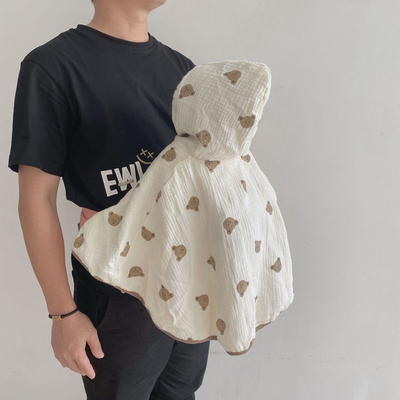Áo Choàng Chống Nắng / Gió Chất Liệu Cotton Mềm Mại In Hoạ Tiết Gấu Xinh Xắn Cho Bé 0 -