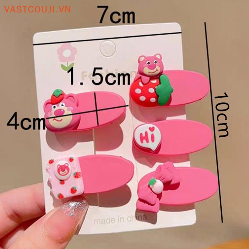 Bộ 5 Kẹp Tóc Họa Tiết Gấu Và Dâu Tây Dễ Thương Cho Bé Gái