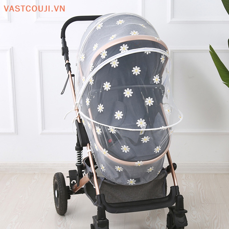 Tấm Bạt Che Nắng Bằng Vải Gạc Thêu Hoa Cúc Chống Muỗi Thoáng Khí Mùa Hè Cho Xe Đẩy Em Bé