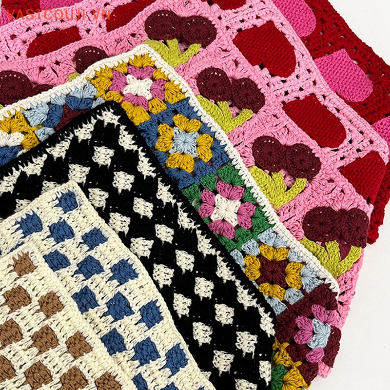 Khăn Quấn Đầu Đan Móc Thủ Công Hình Tam Giác Rỗng Kiểu Hàn Quốc Dễ Thương