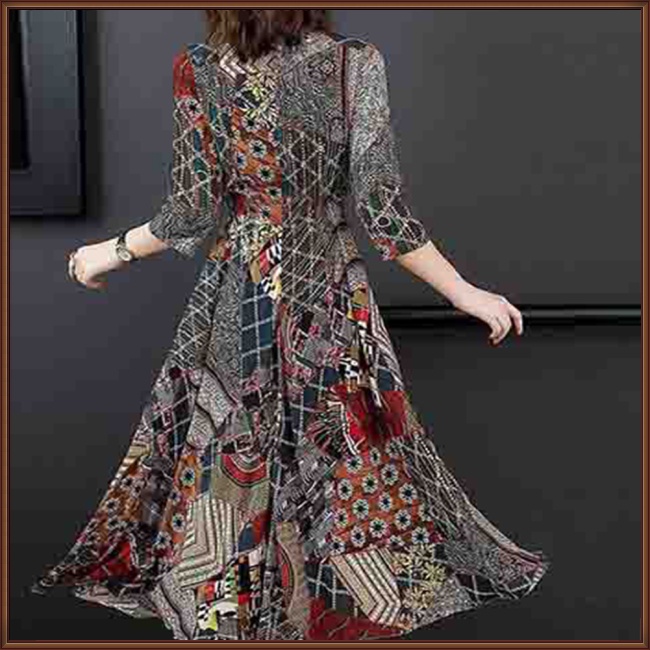 Đầm Midi Thắt Eo In Họa Tiết Thời Trang Xuân Hè Cho Nữ