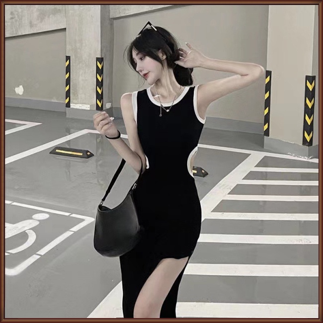 Đầm Midi Sát Nách Cổ Tròn Dáng Ôm Xẻ Tà Quyến Rũ Thời Trang Cho Nữ