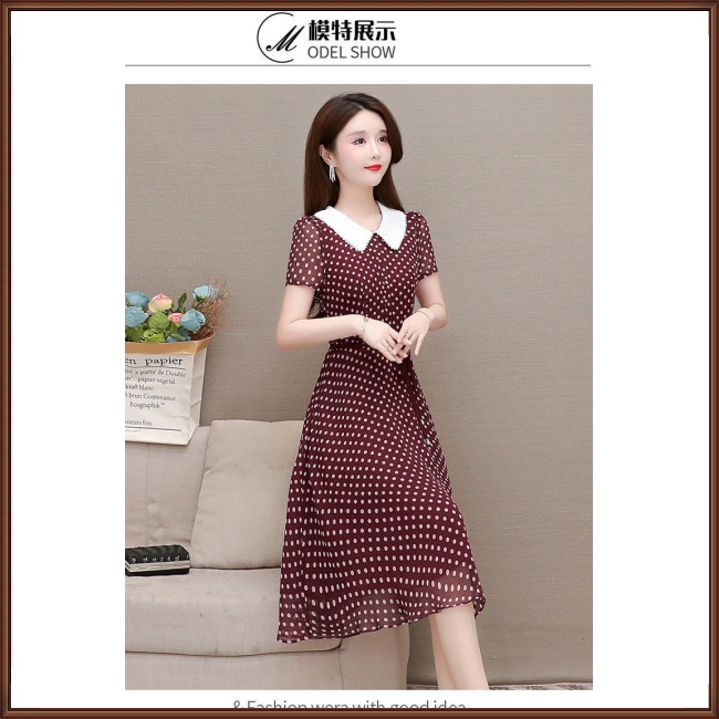 Đầm Dáng Chữ A Tay Ngắn Cổ Búp Bê Họa Tiết Chấm Bi Cỡ Lớn Thời Trang Mùa Hè Cho Nữ