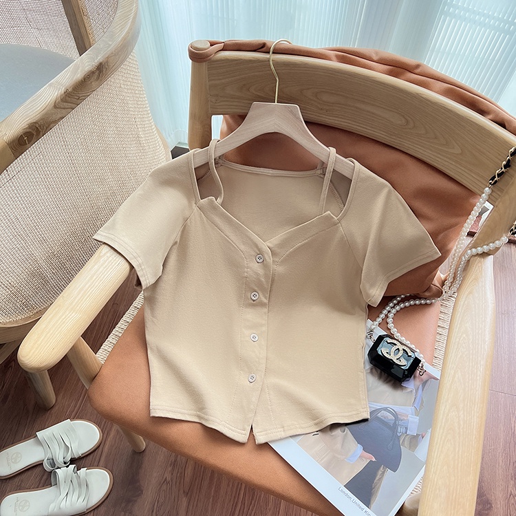 SUXI Áo Thun Tay Ngắn Hở Vai Màu Trơn Thời Trang Dành Cho Nữ