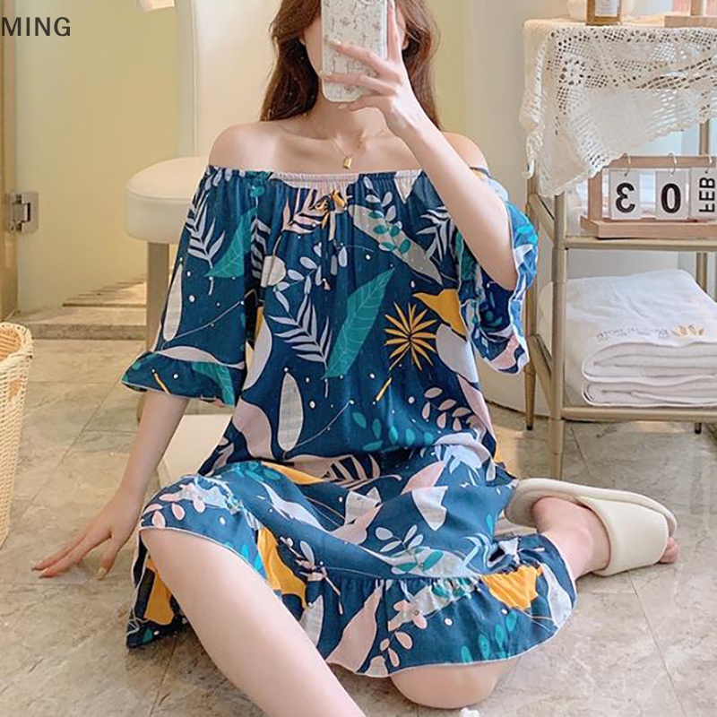 Đồ ngủ Cotton Dáng Dài In Họa Tiết Hoạt Hình Thời Trang Mùa Hè Cho Mẹ Bầu
