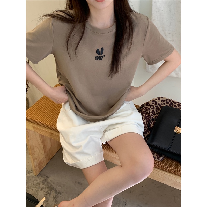 Áo Thun Tay Ngắn Dáng Rộng In Hình Tai Thỏ Ba Chiều Thời Trang Mùa Hè Cho Nữ