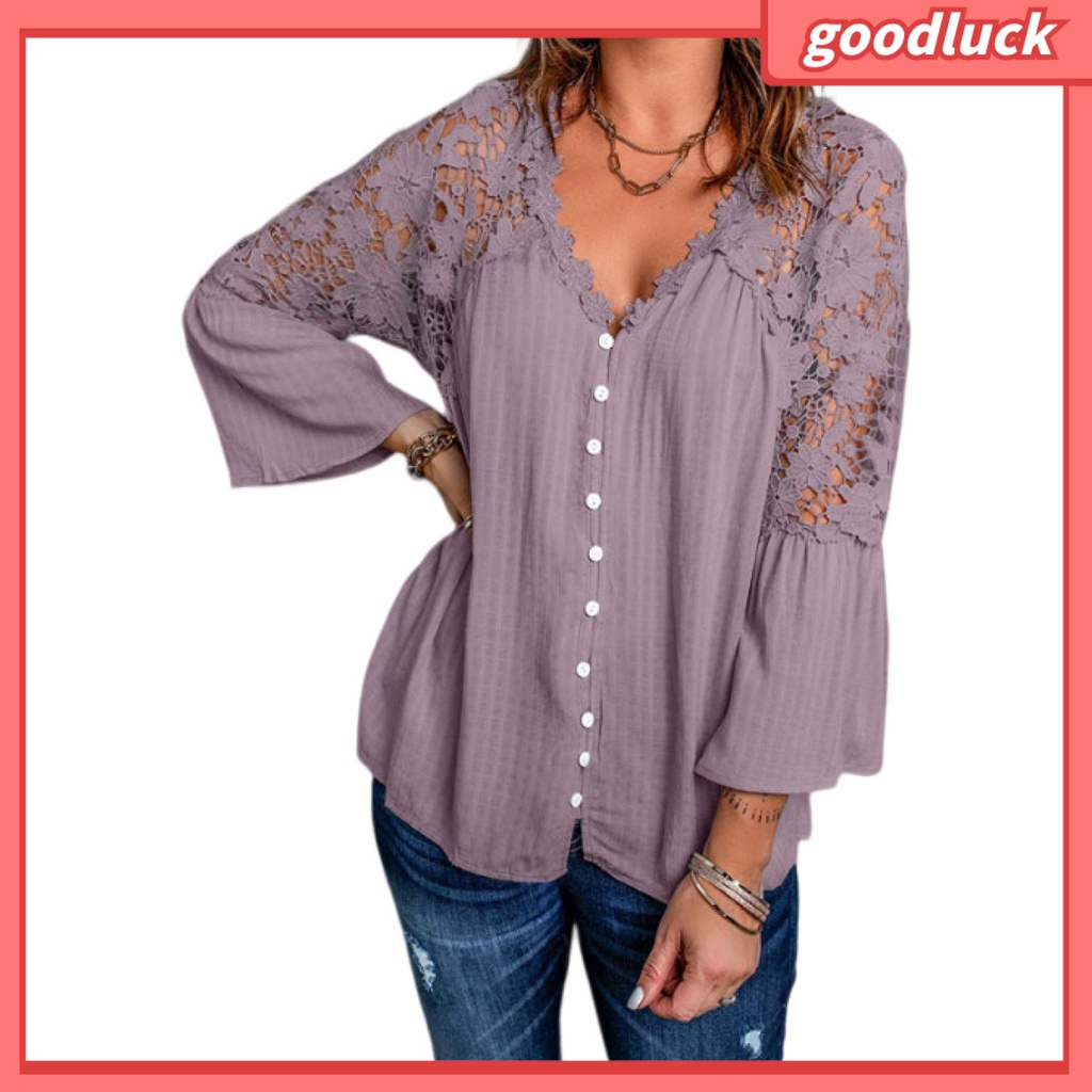 Áo Sơ Mi Tay Loe 3 / 4 Cổ Chữ V Màu Sắc Thời Trang Dành Cho Nữ