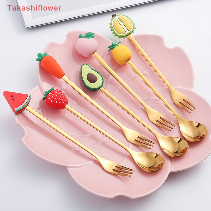 Bộ Muỗng Nĩa Ăn Tráng Miệng Bằng Thép Không Gỉ Họa Tiết Hoạt Hình Dễ Thương