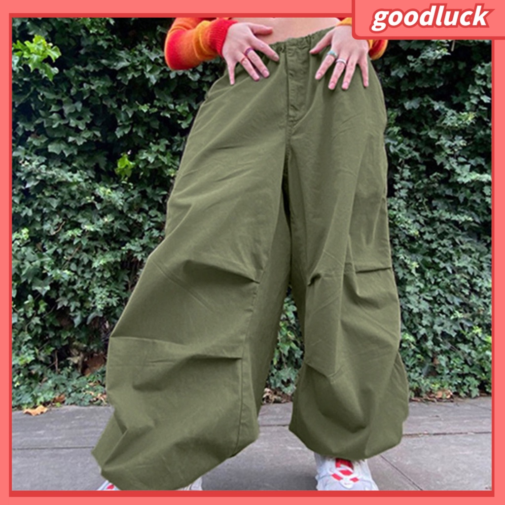 [ULK] Quần Túi Hộp Ống Rộng Lưng Thấp Dây Rút Mặc Hàng Ngày Cho Nữ