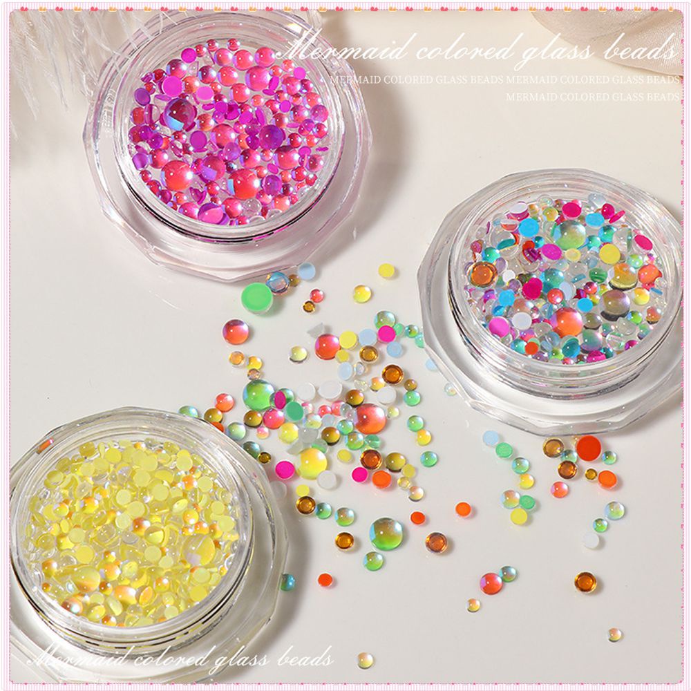 1 hộp Nail Art Nàng Tiên Cá Bong Bóng hạt trang trí Mocha Aurora Phantom Glass kim cương Kích thước hỗn hợp ánh sáng lung linh đồ trang sức làm móng tay công cụ cho Nail cửa hàng Togo