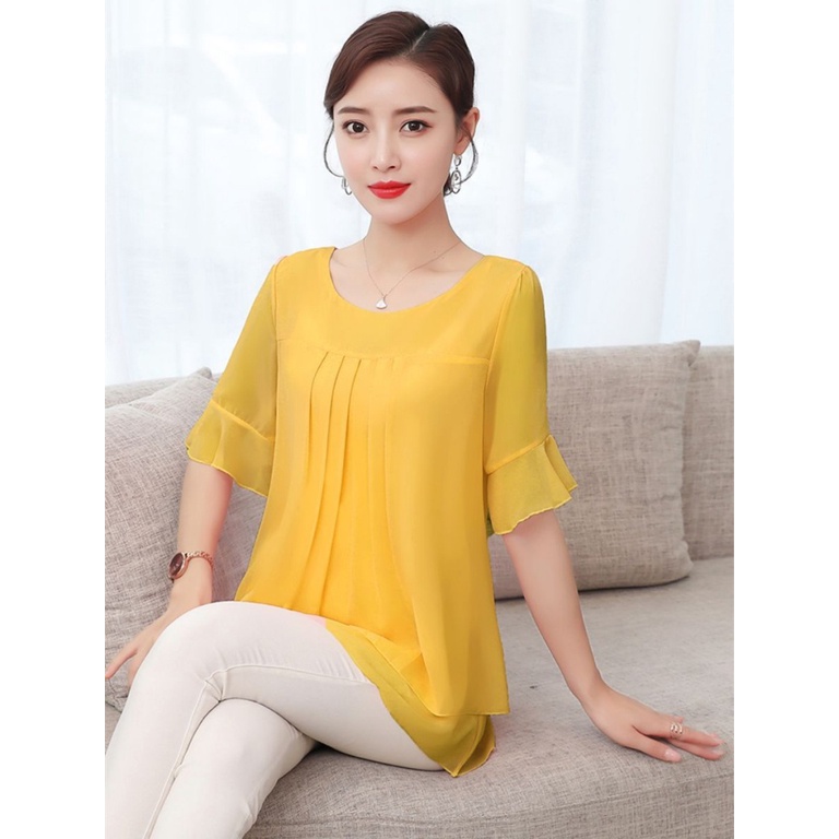 Áo Sơ Mi Chiffon Tay Ngắn Dáng Rộng Thiết Kế Mới Thời Trang Mùa Hè Cho Nữ