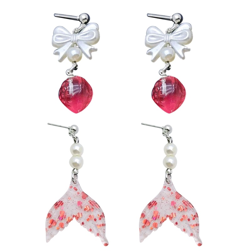 1 Cặp Bông Tai Hình Trái Dâu Mini Thắt Nơ Đính Ngọc Trai Dễ Thương