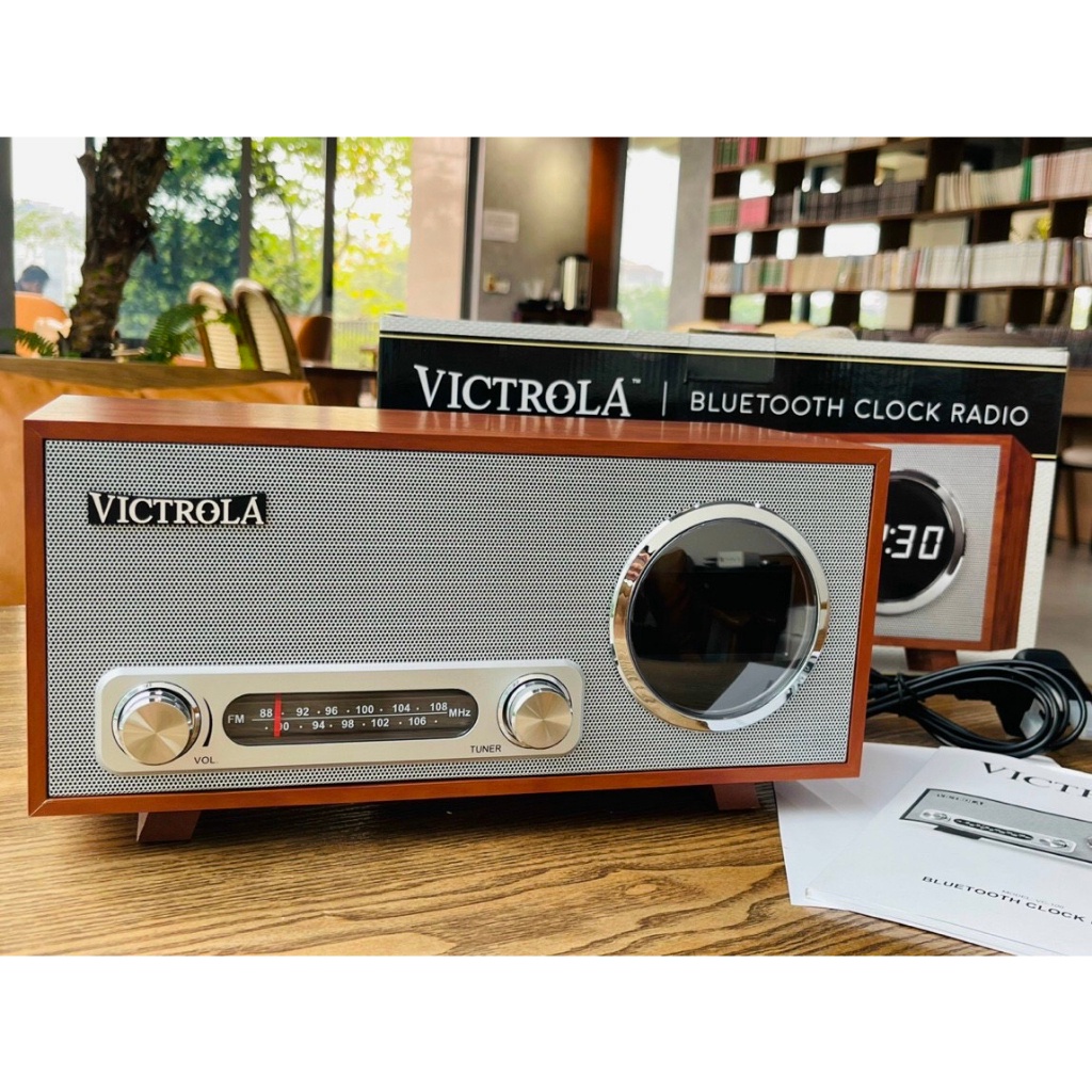 Loa bluetooth Victrola Âm thanh nổi có Đài FM đồng hồ kỹ thuật số âm siêu trầm