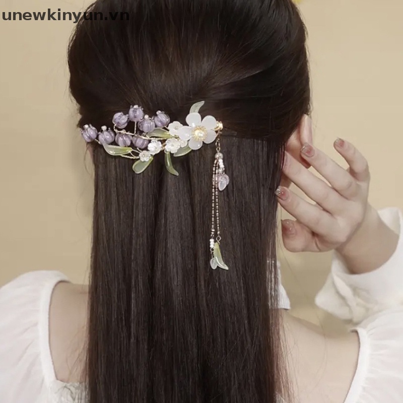 Kẹp Tóc Hình Hoa Tím Phối Tua Rua Thanh Lịch Cho Nữ
