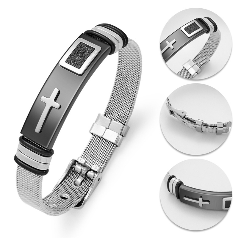 Vòng Tay Hình Thánh Giá Chất Liệu Thép Không Gỉ Cho Nam