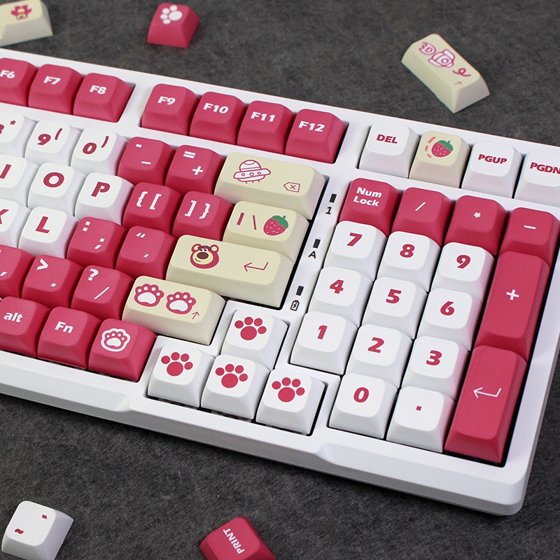 Bộ Nút Bàn Phím Cơ XDA PBT In Họa Tiết Gấu Và Dâu Tây Dễ Thương