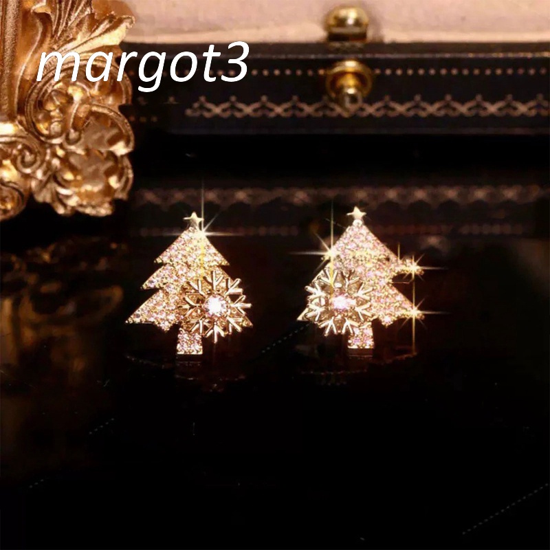 Bông Tai Hình Cây Thông Giáng Sinh Đính Đá Pha Lê Sang Trọng Cho Nữ