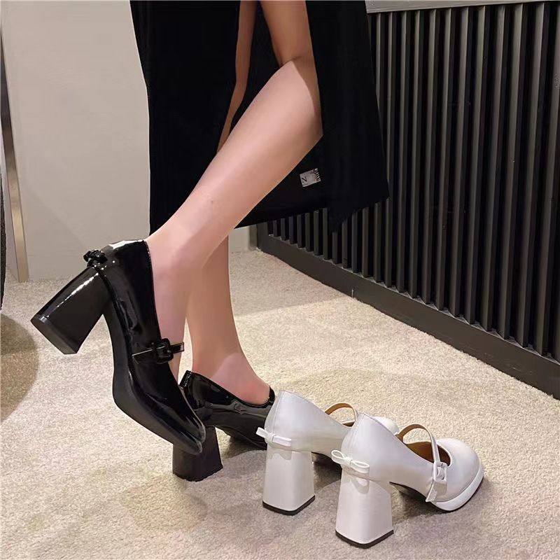 LORRTTA giày cao gót nữ giày nữ lolita giày Giày búp bê gót đại đính tinh thể 2023NEW BK20Z23051107