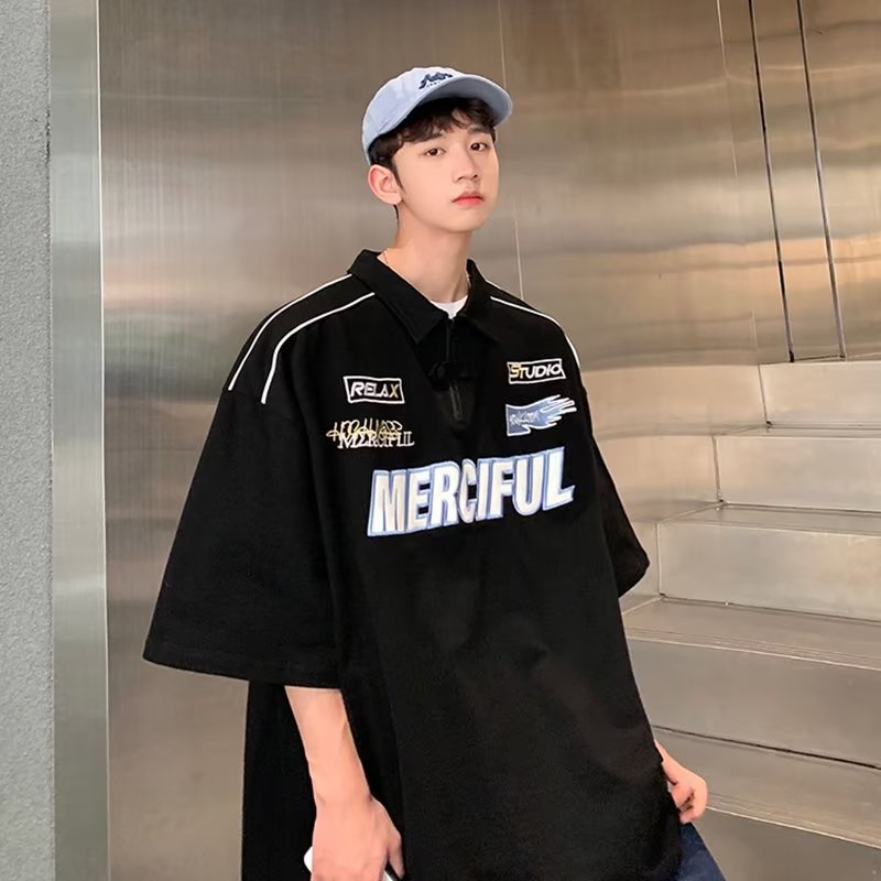 Áo polo Cotton Ngắn Tay Thêu Chữ Thời Trang Hàn Quốc 2023