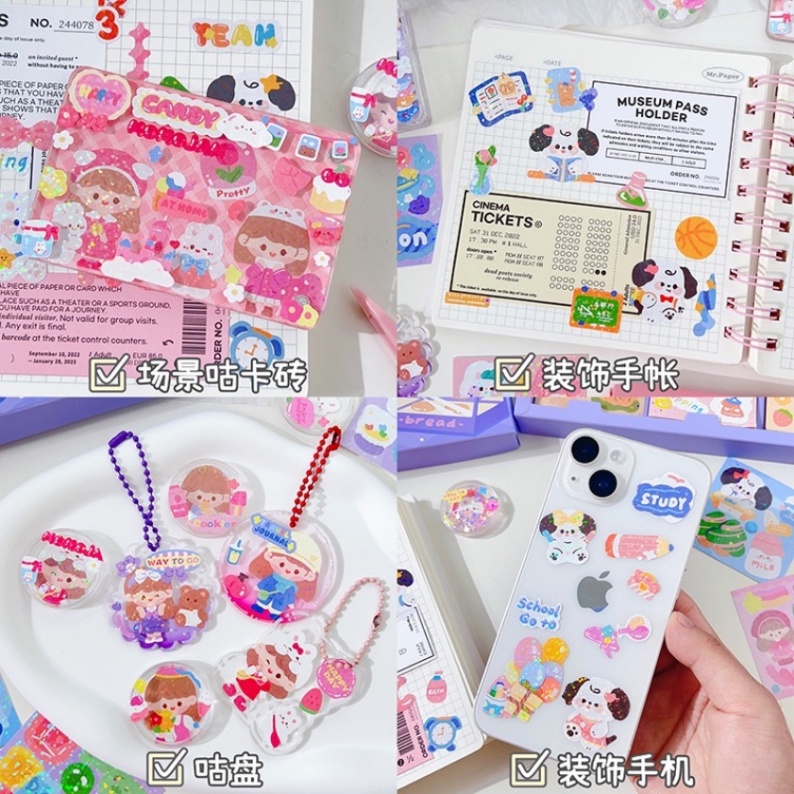 Hộp 200 Nhãn Dán Tự Trang Trí Sổ Tay Chống Nước Họa Tiết Hoạt Hình MOMO Dễ Thương Sáng Tạo DIY