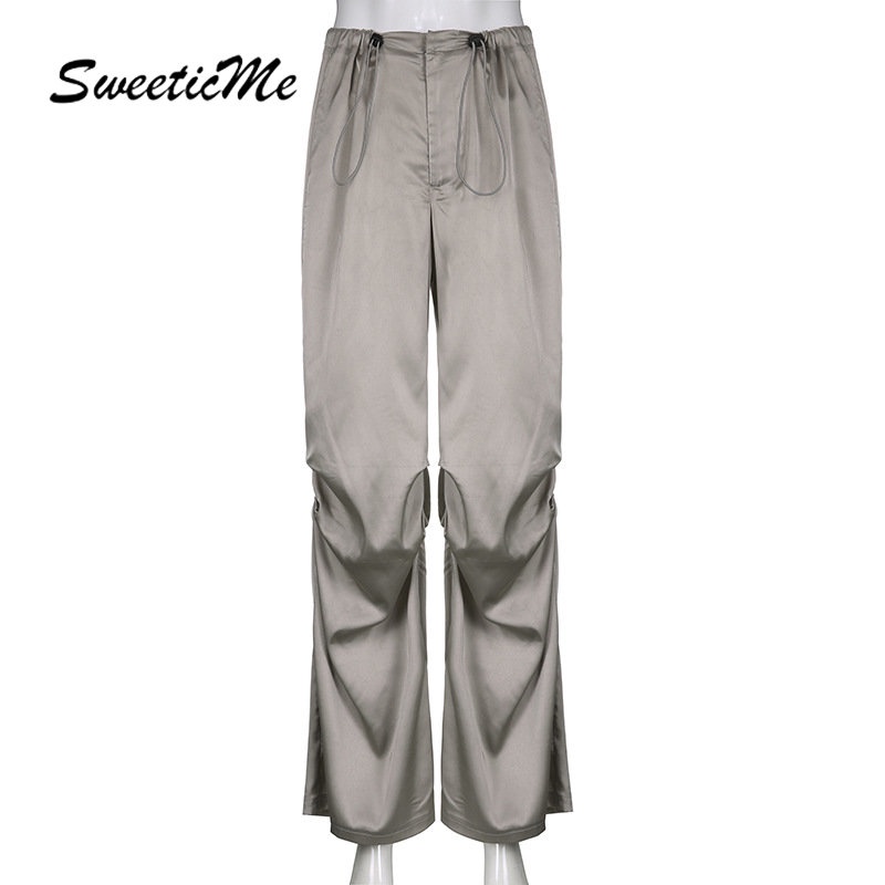 Quần Dài Lưng Vừa Màu Trơn Thời Trang Đường Phố 2023 Cho Nữ