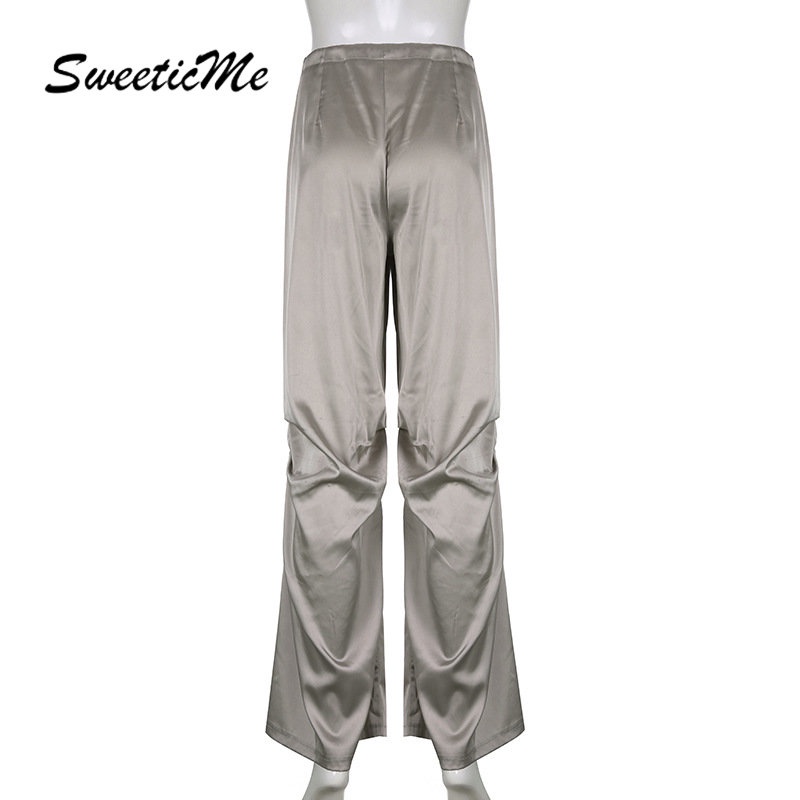 Quần Dài Lưng Vừa Màu Trơn Thời Trang Đường Phố 2023 Cho Nữ