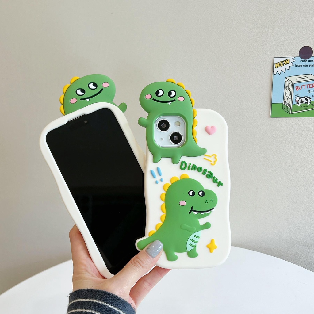 Ốp Điện Thoại Silicon TPU Mềm Hình Khủng Long Hoạt Hình 3D Bảo Vệ Toàn Diện Chống Sốc Cho iPhone 14 13 12 11 Pro Max