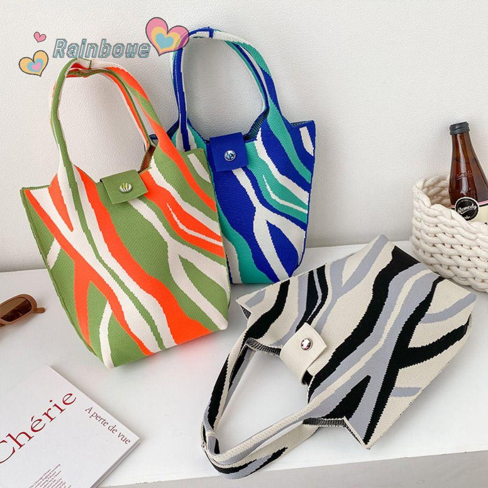 Túi Xách Đan Len Đeo Vai Màu Cầu Vồng Mới Cho Nữ