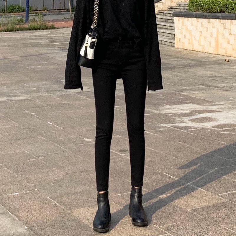 Quần Jeans Skinny Lưng Cao Dáng Ôm Màu Đen Thời Trang Xuân Thu 2023 Cho Nữ