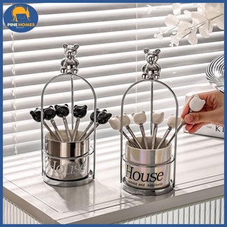 Ống đựng dĩa ăn hoa quả , ống kèm dĩa chất liệu gốm sứ kèm gấu bạc