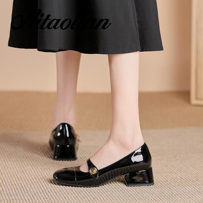 Giày Cao Gót 4cm Chất Liệu Da Bóng Phong Cách Thời Trang lolita Dành Cho Nữ