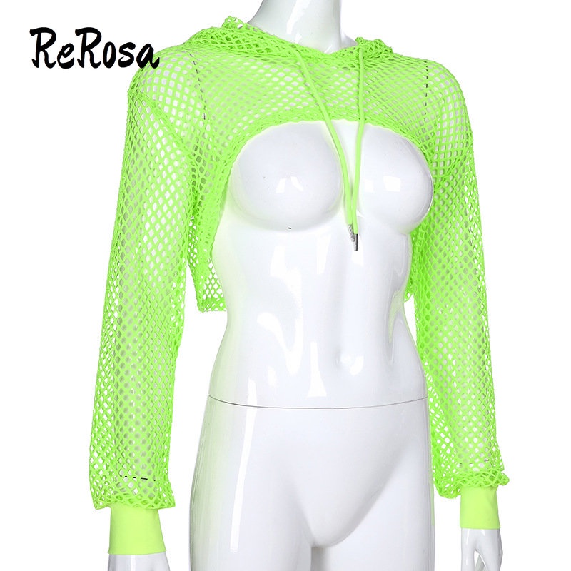 Rerosa Áo Hoodie Thể Thao Tay Dài Phối Lưới Màu Trơn Dễ Phối Đồ Thời Trang Cho Nữ