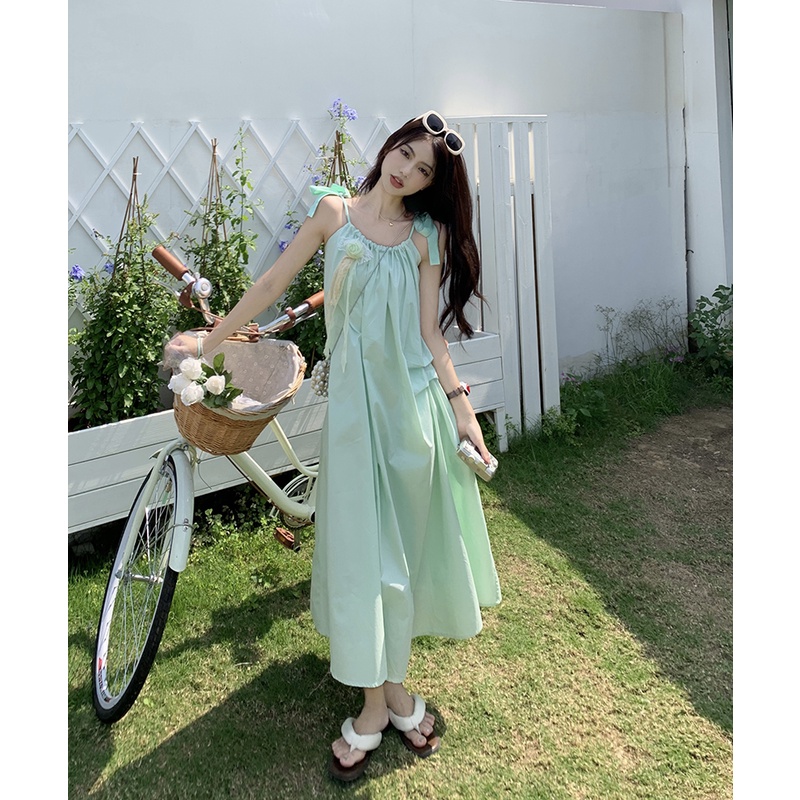 Đầm Hai Dây Dáng Dài Rộng Thắt Nơ In Hoa Thời Trang Mùa Hè Hàng Mới Dành Cho Bạn Nữ