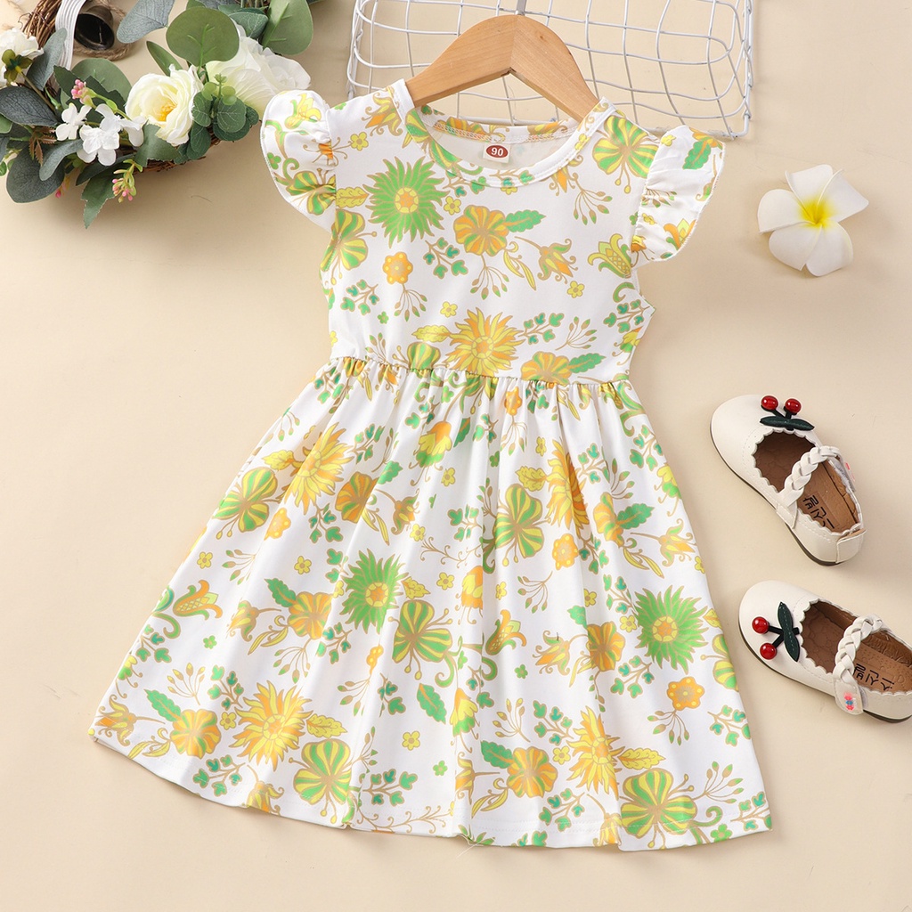 Đầm MIKRDOO tay cánh tiên họa tiết hoa thời trang mùa hè cho bé gái 1-6 tuổi