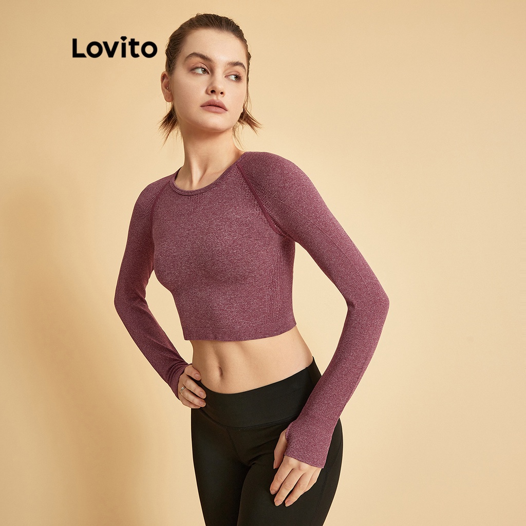 Áo Thun LOVITO Raglan Thấm Hút Mồ Hôi Thoáng Khí Độ Co Giãn Cao Cho Nữ L34AD008 (Xanh Đậm / Burgundy / Đen)
